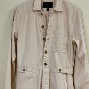 Banana RepublicTan Button-Up Utility 100% Cotton Jumpsuit Pockets Size 6 Tall